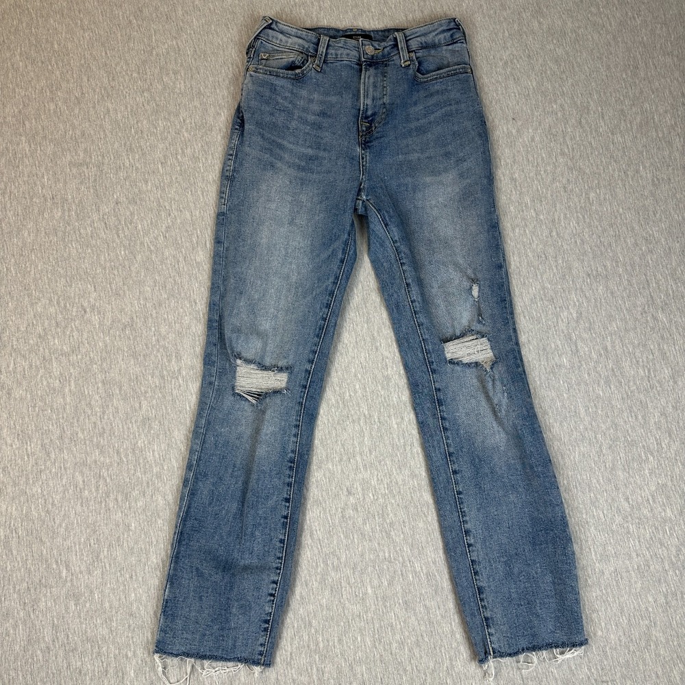 True Religion Starr Jeans Size 26 Medium Wash Mid Rise Crop Straight Distressed